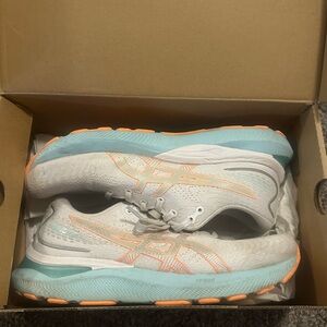 ASICS White and Aqua Athletic Shoes